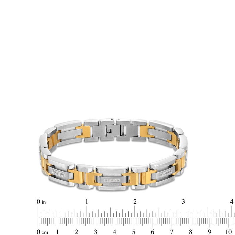 Men's 0.15 CT. T.W. Diamond Link Bracelet in Stainless Steel with Yellow Ion-Plate - 8.5"