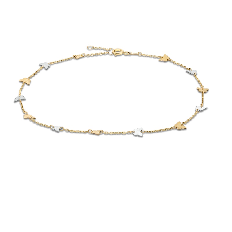 Butterfly Station Anklet in Solid 10K Two Tone Gold - 9.5"|Peoples Jewellers