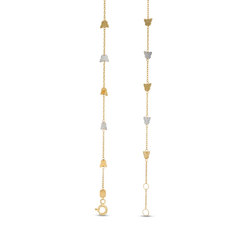 Butterfly Station Anklet in Solid 10K Two Tone Gold - 9.5"|Peoples Jewellers