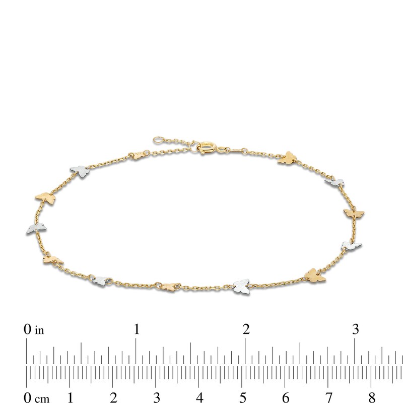 Butterfly Station Anklet in Solid 10K Two Tone Gold - 9.5"
