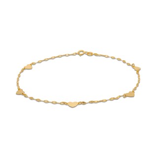 Heart Station Anklet in Solid 10K Gold - 9.5"