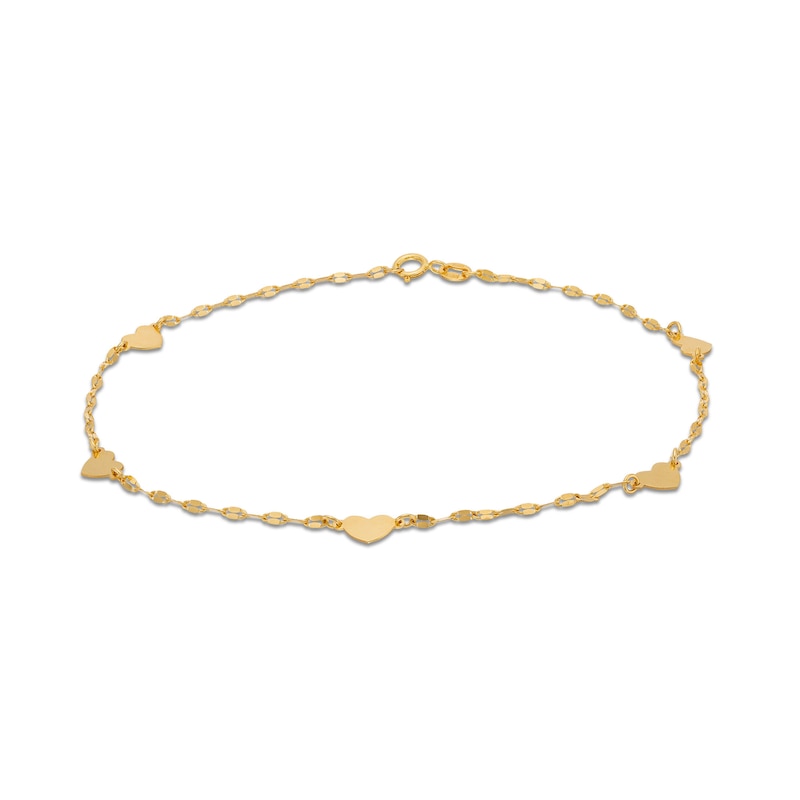 Heart Station Anklet in Solid 10K Gold - 9.5"|Peoples Jewellers