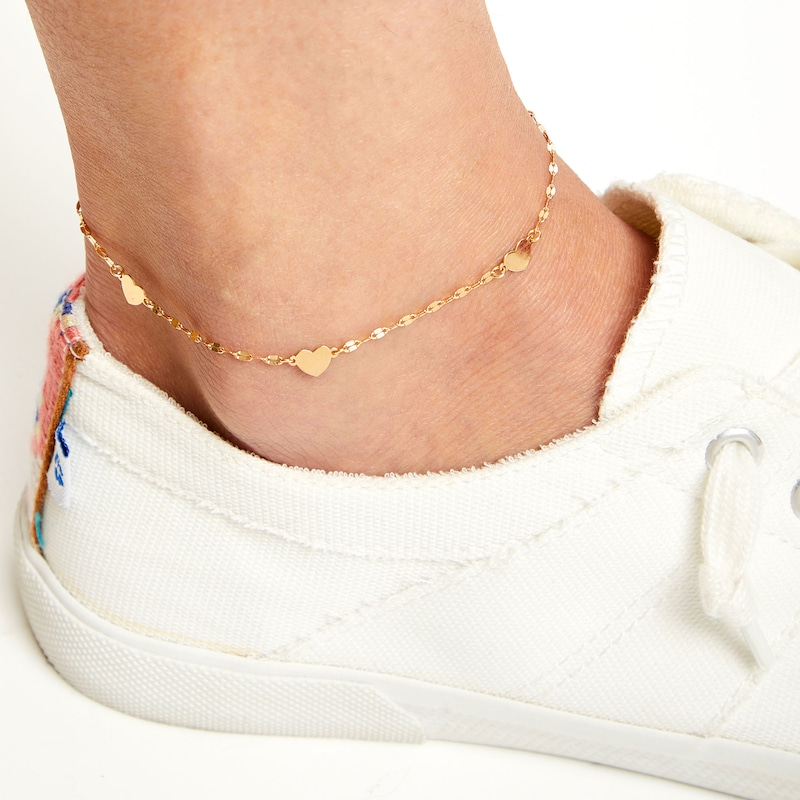 Heart Station Anklet in Solid 10K Gold - 9.5"|Peoples Jewellers