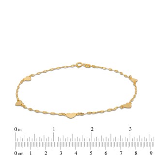 Heart Station Anklet in Solid 10K Gold - 9.5"