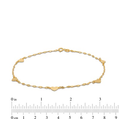 Heart Station Anklet in Solid 10K Gold - 9.5"