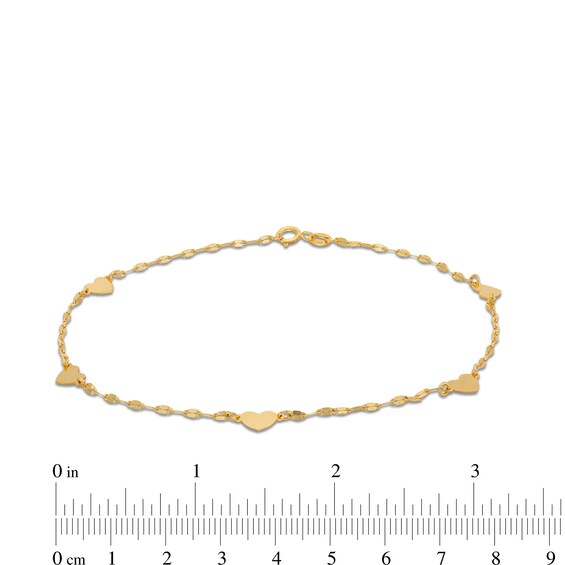 Heart Station Anklet in Solid 10K Gold - 9.5"