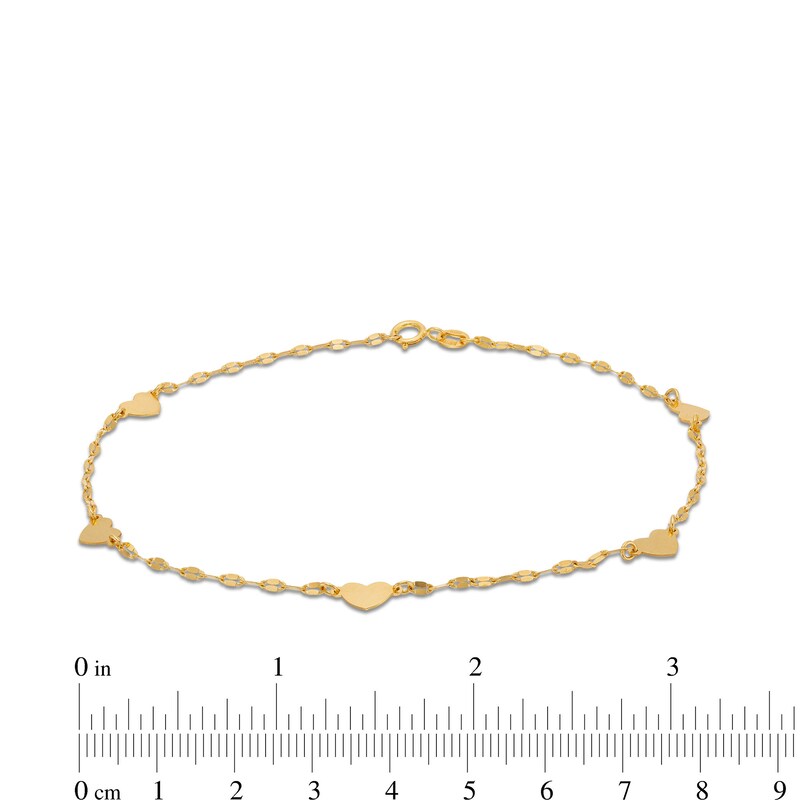 Heart Station Anklet in Solid 10K Gold - 9.5"