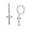 Thumbnail Image 1 of Men's 0.40 CT. T.W. Baguette Diamond Cross Dangle Hoop Earrings in 10K White Gold