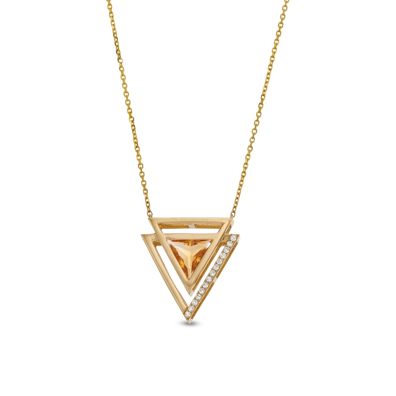 EFFY™ Collection Orange Quartz and 0.085 CT. T.W. Diamond Triangle Pendant 14K Gold