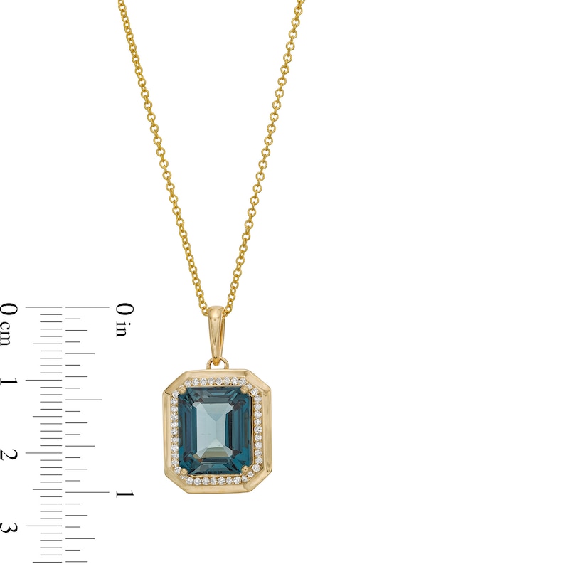 Main Image 3 of EFFY™ Collection London Blue Topaz and 0.14 CT. T.W. Diamond Frame Pendant 14K Gold