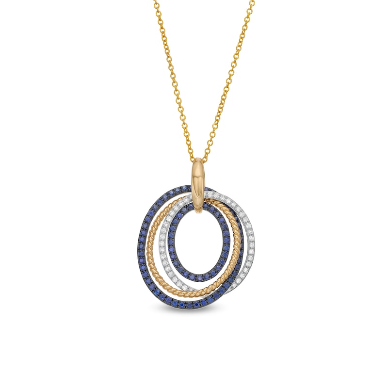 EFFY™ Collection Blue Sapphire and 0.18 CT. T.W. Diamond Loops Pendant 14K Gold|Peoples Jewellers