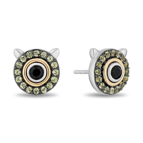 Disney Treasures Monsters, Inc. "Mike" Black Onyx and Peridot Eyeball Stud Earrings in Sterling Silver and 10K Yellow Gold