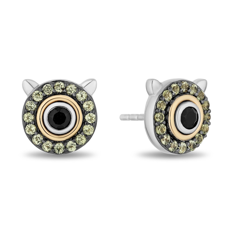 Disney Treasures Monsters, Inc. "Mike" Black Onyx and Peridot Eyeball Stud Earrings in Sterling Silver and 10K Yellow Gold|Peoples Jewellers