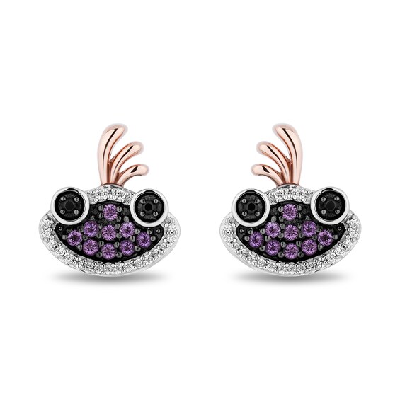 Disney Treasures Monsters, Inc. 0.10 CT. T.W. Black and White Diamond and Amethyst Randall Boggs Stud Earrings in Sterling Silver