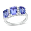 Thumbnail Image 1 of Emerald-Cut Tanzanite and 0.30 CT. T.W. Certified Lab-Grown Diamond Three Stone Ring in 10K White Gold (F/SI2)