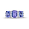 Thumbnail Image 4 of Emerald-Cut Tanzanite and 0.30 CT. T.W. Certified Lab-Grown Diamond Three Stone Ring in 10K White Gold (F/SI2)