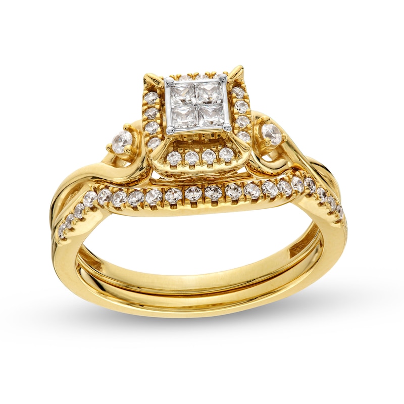 0.40 CT. T.W. Quad Princess-Cut Diamond Frame Twist Shank Bridal Set in 10K Gold