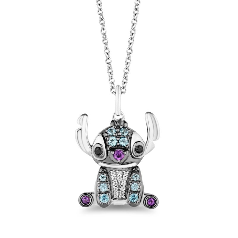 Disney Treasures Lilo & Stitch London Blue Topaz, Amethyst and Diamond Accent Stitch Necklace in Sterling Silver|Peoples Jewellers