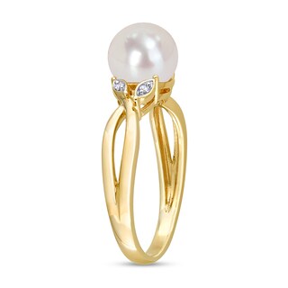 7.5-8.0mm Freshwater Cultured Pearl and Diamond Accent Split Shank Ring in 10K Gold