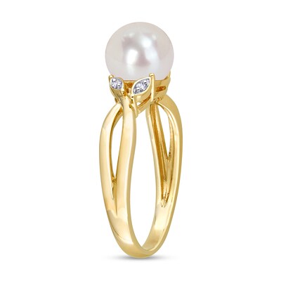 7.5-8.0mm Freshwater Cultured Pearl and Diamond Accent Split Shank Ring in 10K Gold