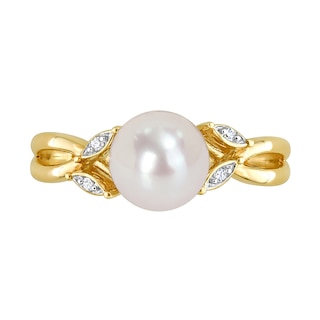 7.5-8.0mm Freshwater Cultured Pearl and Diamond Accent Split Shank Ring in 10K Gold