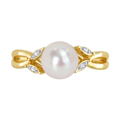 7.5-8.0mm Freshwater Cultured Pearl and Diamond Accent Split Shank Ring in 10K Gold