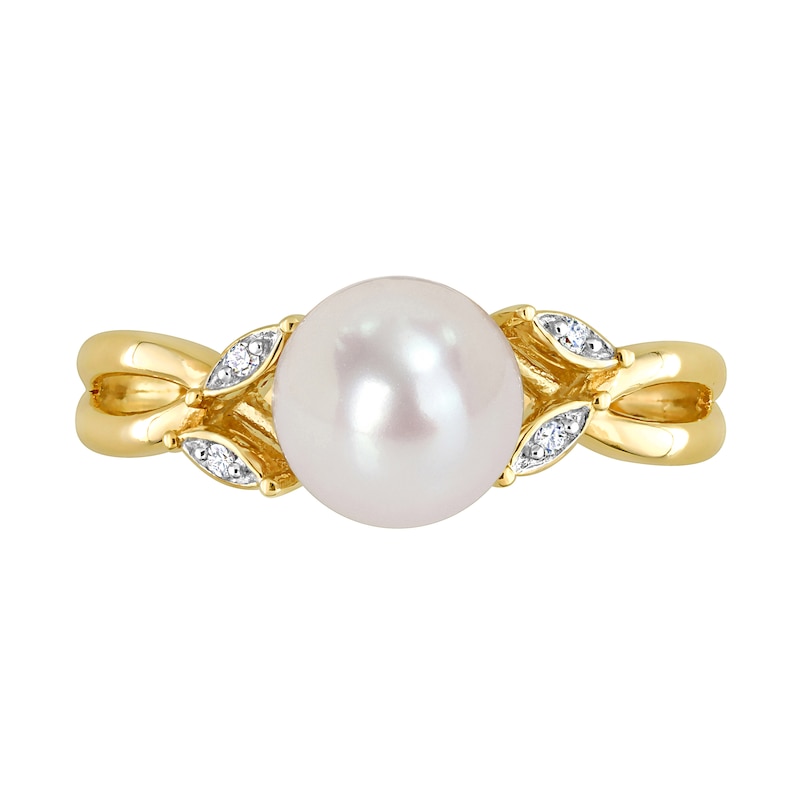 7.5-8.0mm Freshwater Cultured Pearl and Diamond Accent Split Shank Ring in 10K Gold