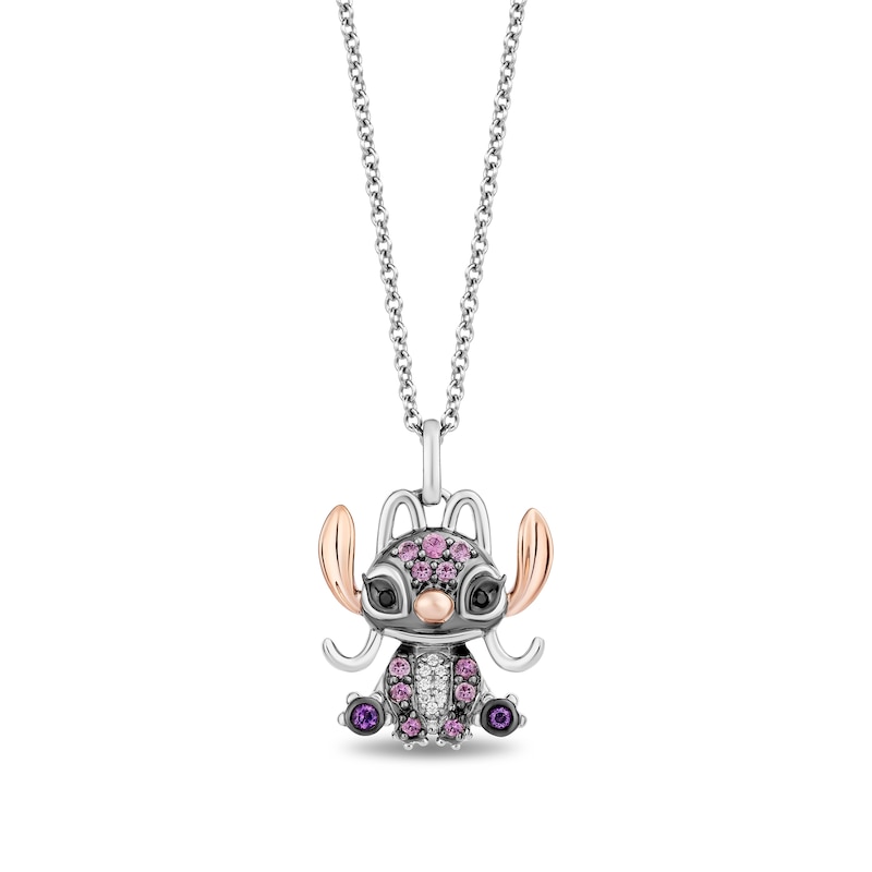 Disney Treasures Lilo & Stitch Pink Sapphire, Amethyst and Diamond "Angel" Necklace in Sterling Silver and 10K Rose Gold|Peoples Jewellers