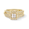 Thumbnail Image 1 of 0.75 CT. T.W. Quad Princess-Cut Diamond Frame Vintage-Style Bridal Set in 10K Gold