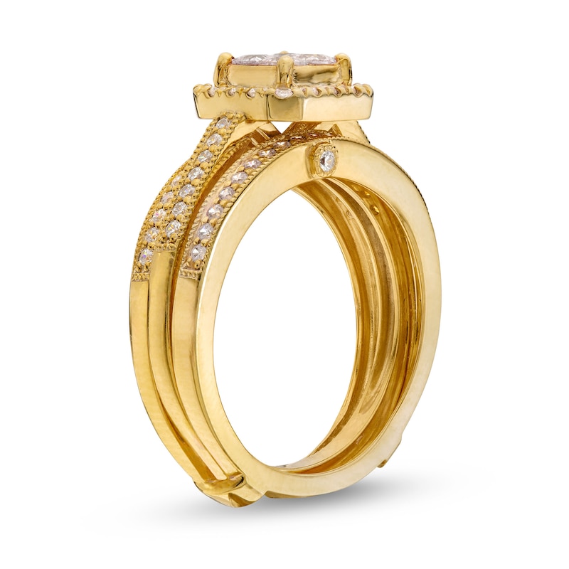0.75 CT. T.W. Quad Princess-Cut Diamond Frame Vintage-Style Bridal Set in 10K Gold