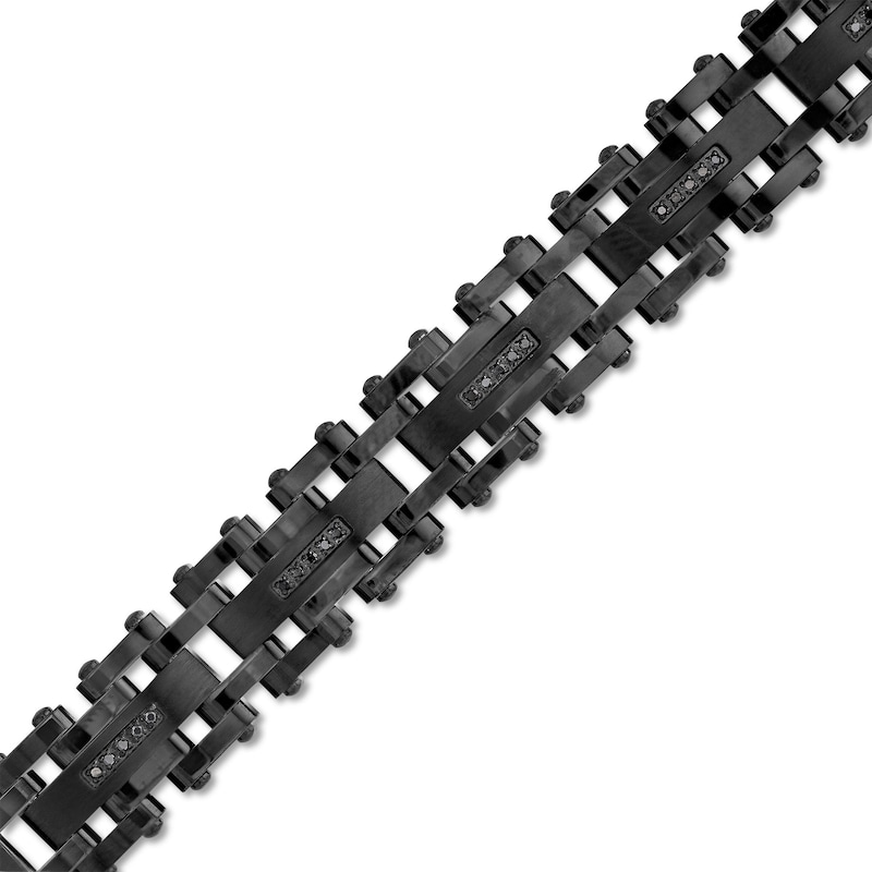 Main Image 1 of Men's 0.15 CT. T.W. Black Diamond Link Bracelet in Stainless Steel with Black Ion-Plate - 8.5"