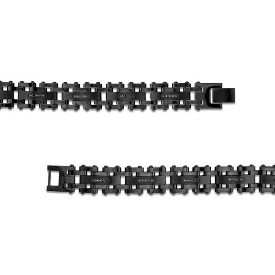 Men's 0.15 CT. T.W. Black Diamond Link Bracelet in Stainless Steel with Black Ion-Plate - 8.5"