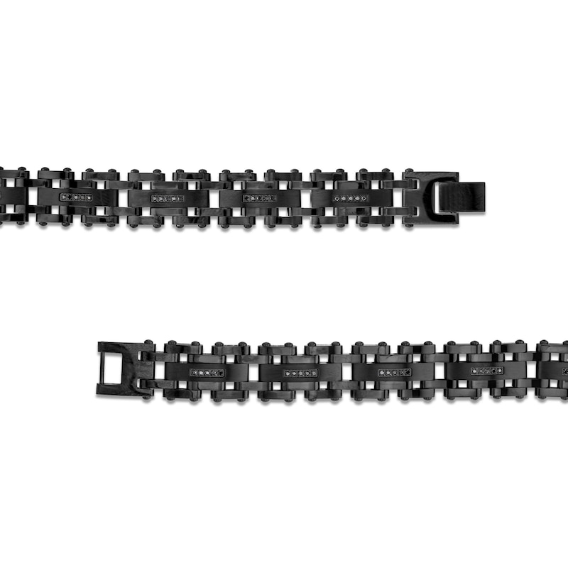 Main Image 3 of Men's 0.15 CT. T.W. Black Diamond Link Bracelet in Stainless Steel with Black Ion-Plate - 8.5"