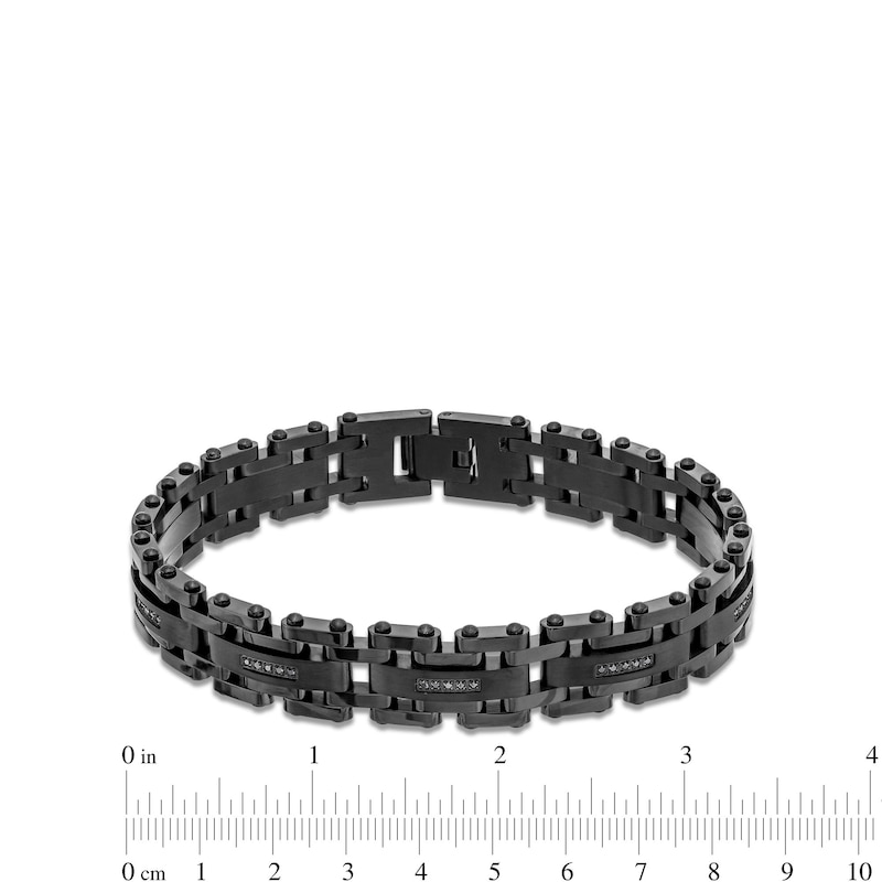 Main Image 4 of Men's 0.15 CT. T.W. Black Diamond Link Bracelet in Stainless Steel with Black Ion-Plate - 8.5"