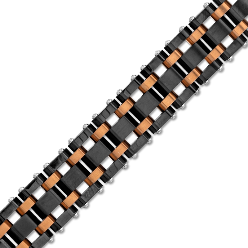 Men's Brick Link Bracelet in Stainless Steel with Black and Brown Ion-Plate - 8.25"|Peoples Jewellers