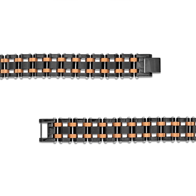Main Image 3 of Men's Brick Link Bracelet in Stainless Steel with Black and Brown Ion-Plate - 8.25"