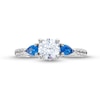 1.30 CT. T.W. Certified Lab-Created Diamond and Blue Sapphire Three Stone Engagement Ring in 14K White Gold (F/SI2)