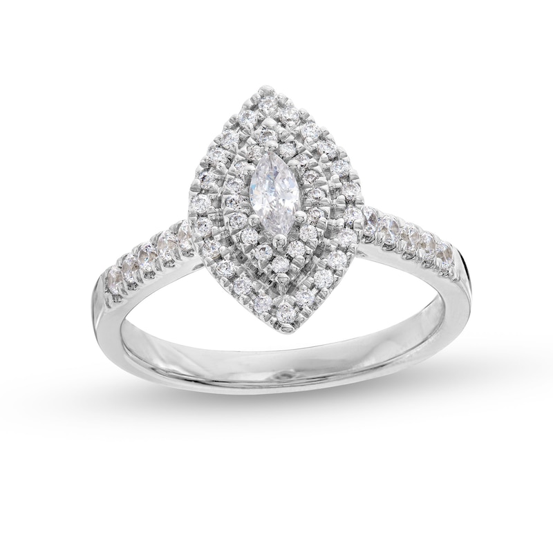 0.50 CT. T.W. Marquise Diamond Double Frame Engagement Ring in 14K White Gold|Peoples Jewellers