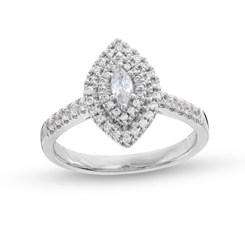 0.50 CT. T.W. Marquise Diamond Double Frame Engagement Ring in 14K White Gold