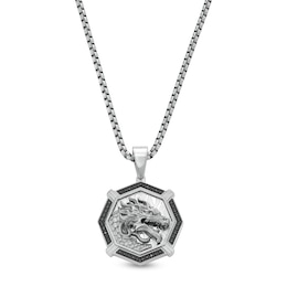 Men's 0.25 CT. T.W. Black Diamond Dragon Head in Stainless Steel and Black Ion-Plate - 24&quot;