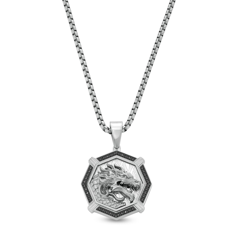 Men's 0.25 CT. T.W. Black Diamond Dragon Head in Stainless Steel and Black Ion-Plate - 24"