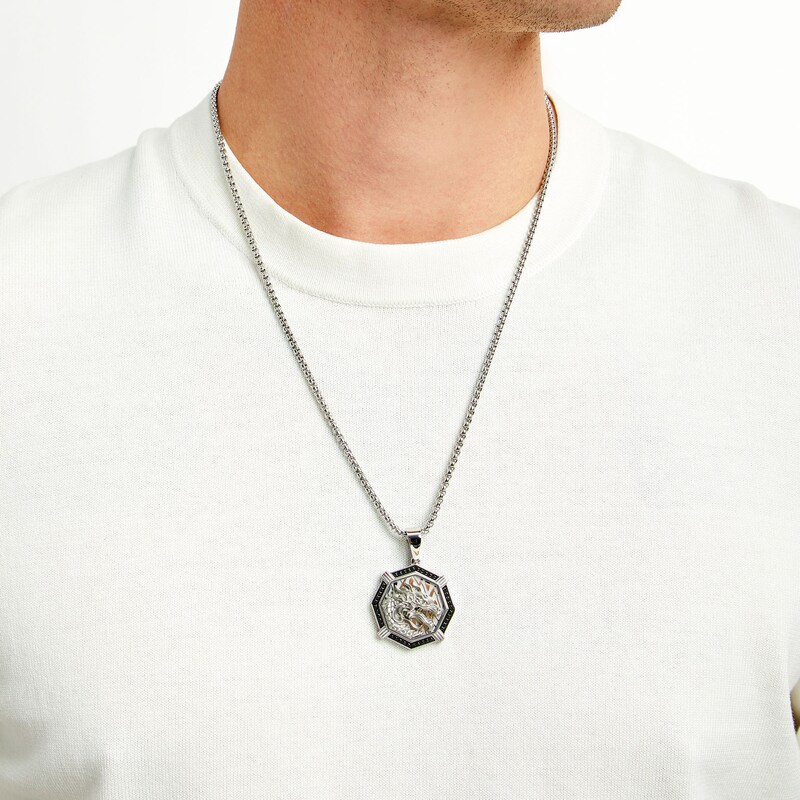 Main Image 2 of Men's 0.25 CT. T.W. Black Diamond Dragon Head in Stainless Steel and Black Ion-Plate - 24"