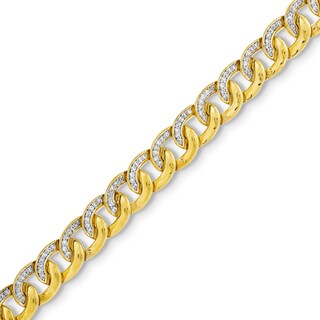 Men's 1.00 CT. T.W. Diamond Curb Chain Bracelet in Hollow 10K Gold - 8.5"
