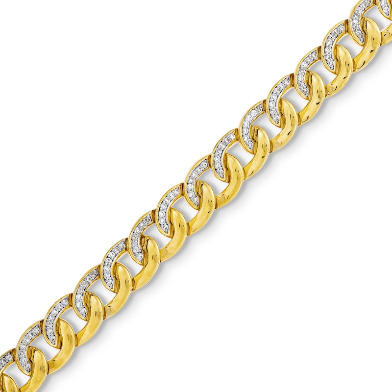 Main Image 1 of Men's 1.00 CT. T.W. Diamond Curb Chain Bracelet in Hollow 10K Gold - 8.5"