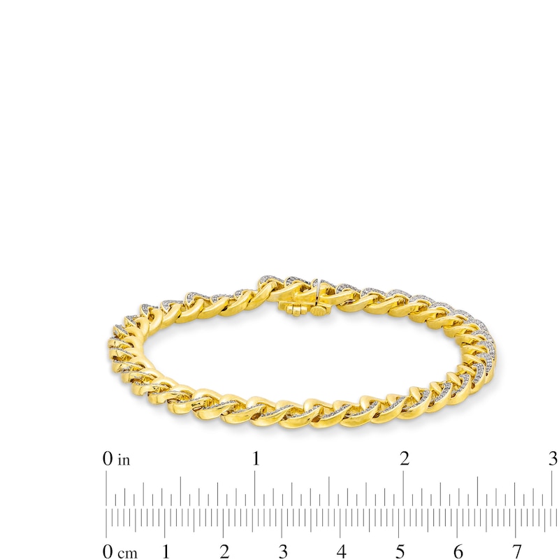 Main Image 4 of Men's 1.00 CT. T.W. Diamond Curb Chain Bracelet in Hollow 10K Gold - 8.5"