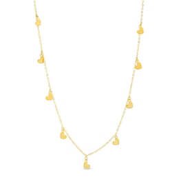 Heart Dangle Station Necklace in Solid 10K Gold