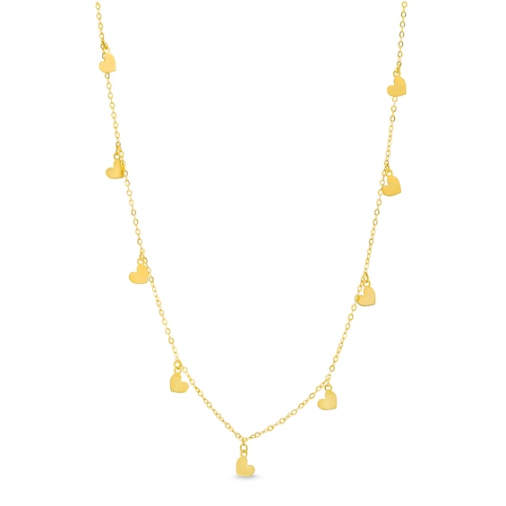 Heart Dangle Station Necklace in Solid 10K Gold