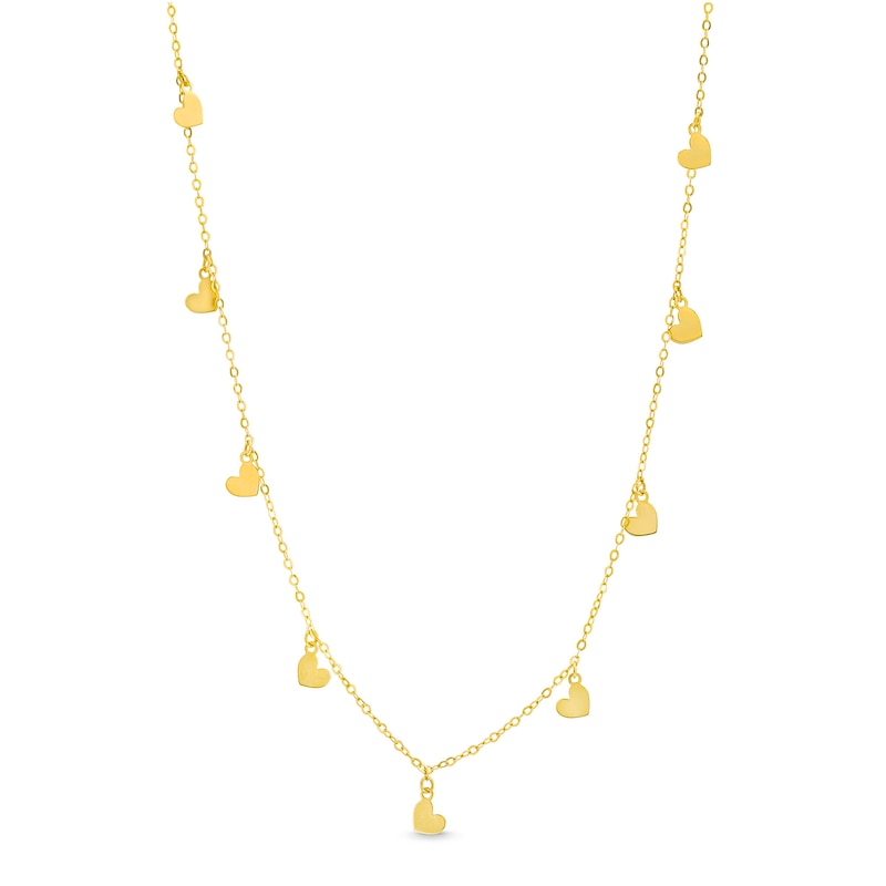 Main Image 1 of Heart Dangle Station Necklace in Solid 10K Gold
