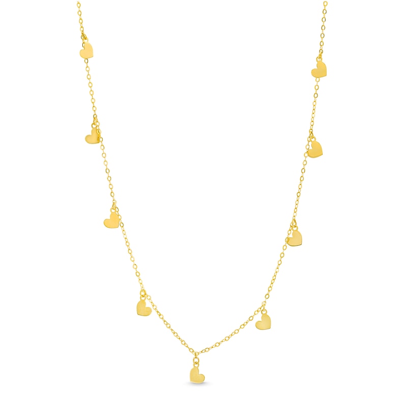 Heart Dangle Station Necklace in Solid 10K Gold|Peoples Jewellers