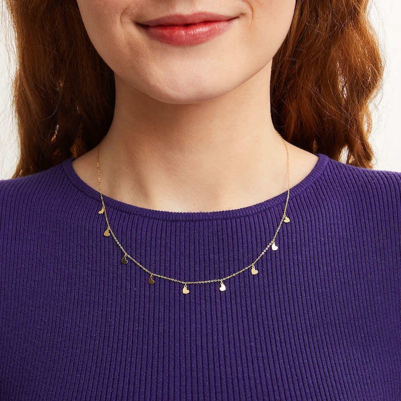 Main Image 2 of Heart Dangle Station Necklace in Solid 10K Gold